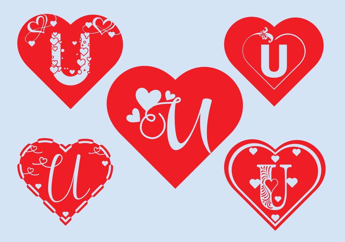 U letter logo with love icon, valentines day design template vector