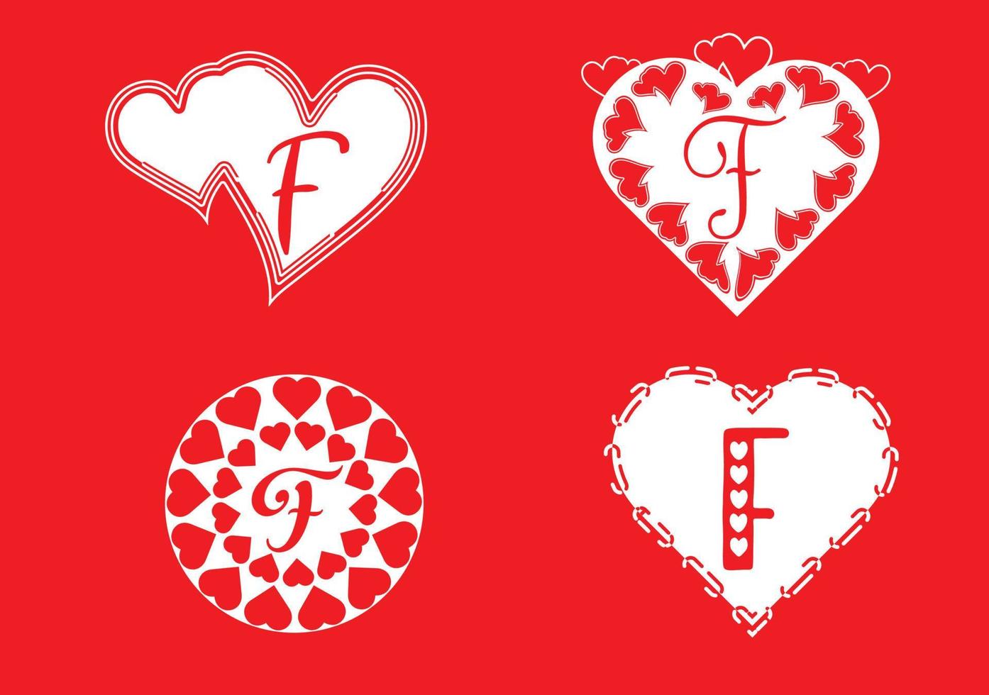 F letter logo with love icon, valentines day design template vector