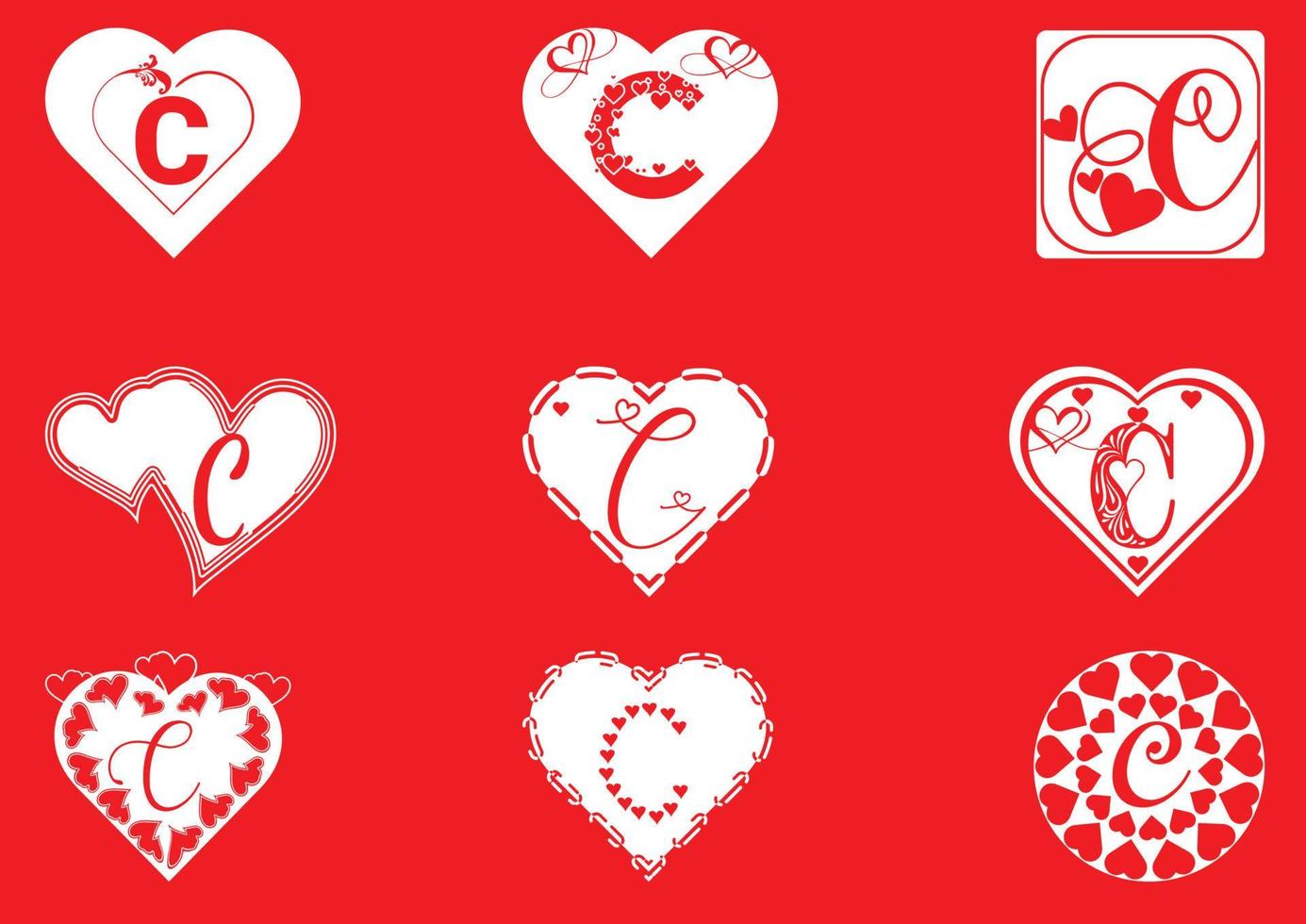 C letter logo with love icon, valentines day design template vector