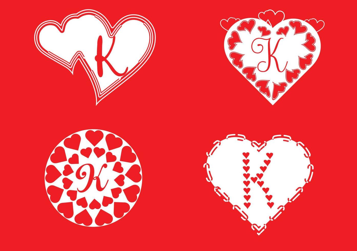 K letter logo with love icon, valentines day design template vector