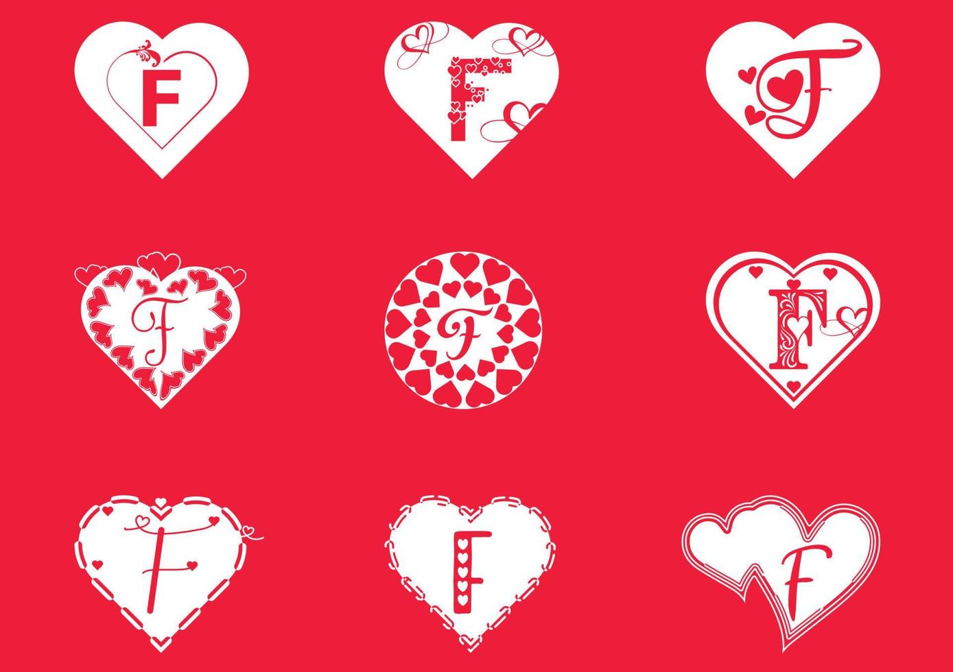 F letter logo with love icon, valentines day design template vector