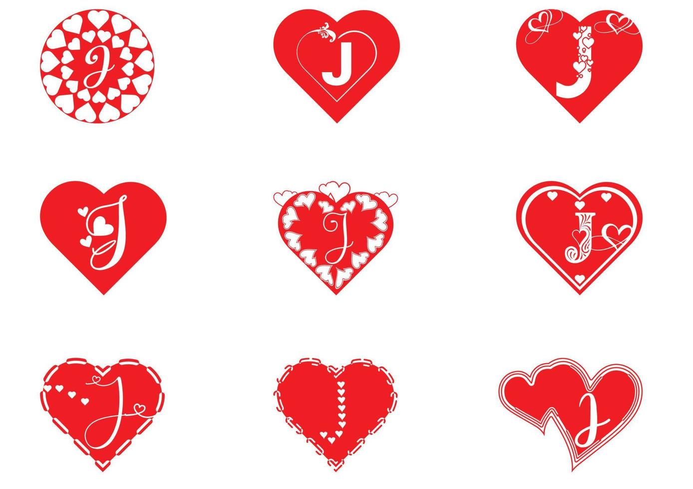 J letter logo with love icon, valentines day design template vector