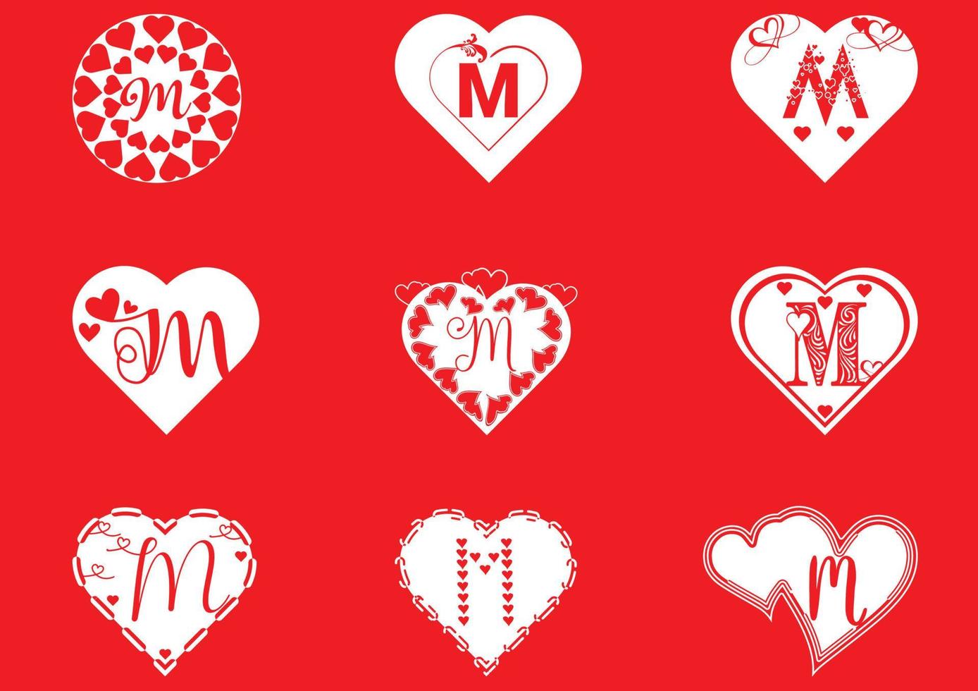 M letter logo with love icon, valentines day design template ...