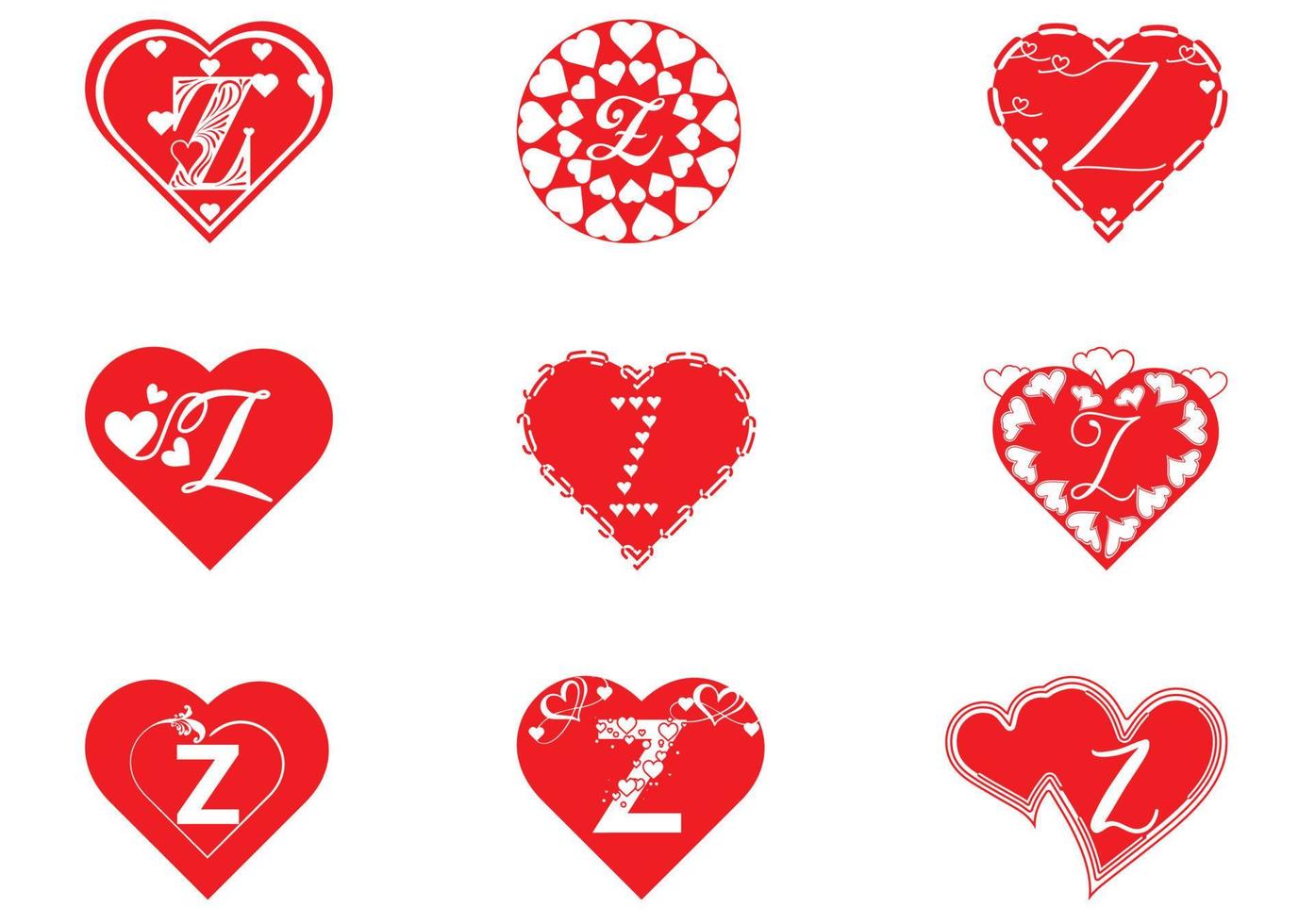 Z letter logo with love icon, valentines day design template vector