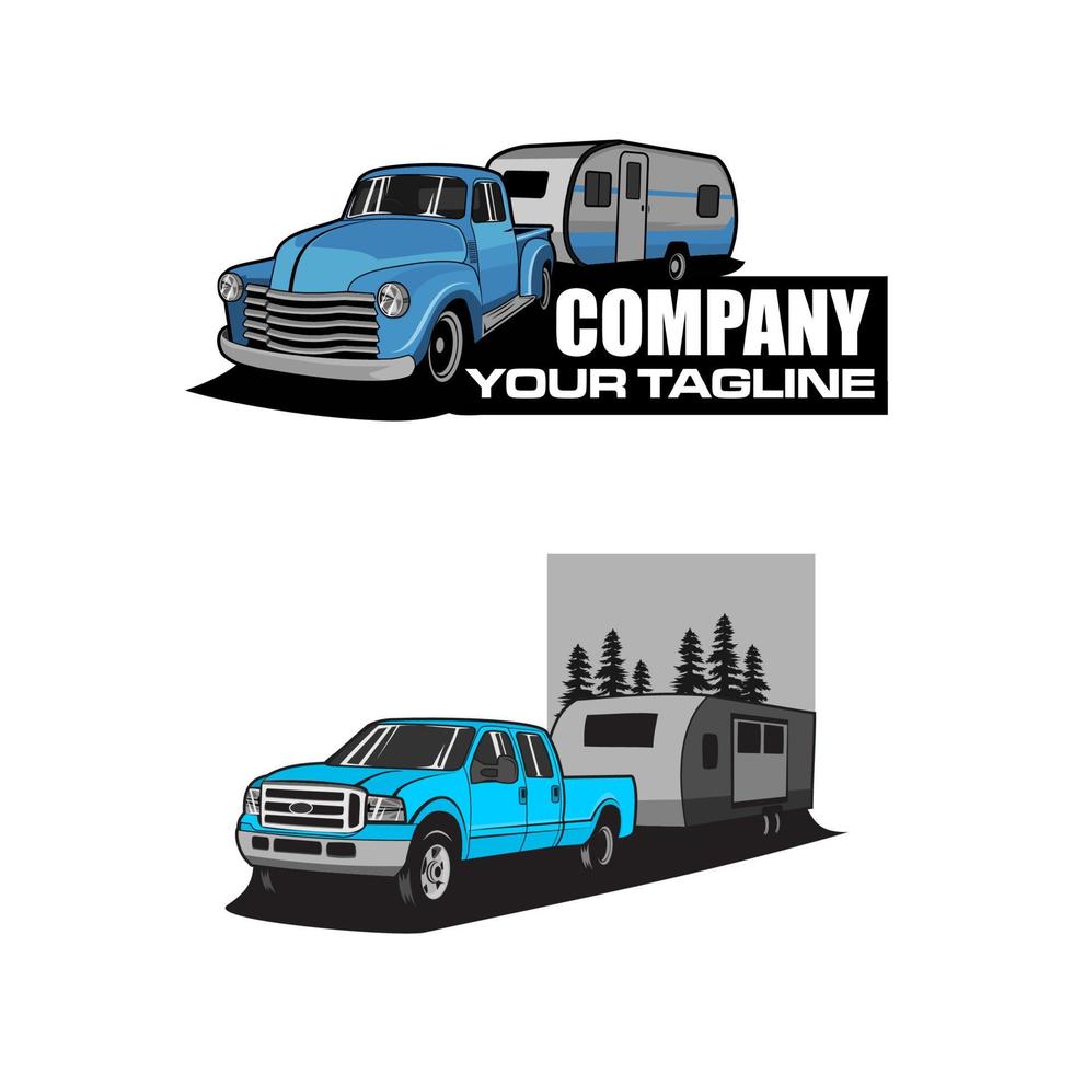 bundle set camper van silhouette vector