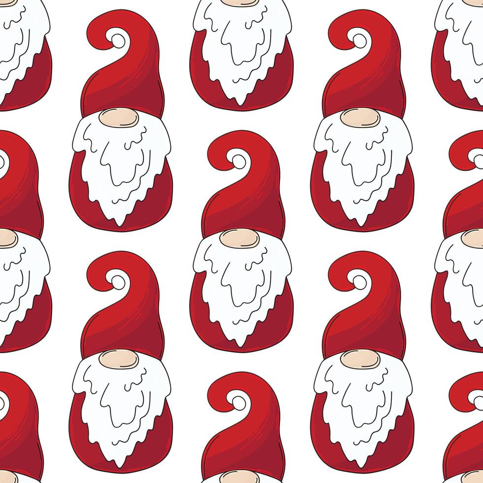 Christmas pattern with scandinavian gnomes in hand draw style vector