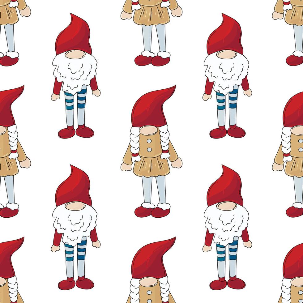 Christmas pattern with scandinavian gnomes in hand draw style vector