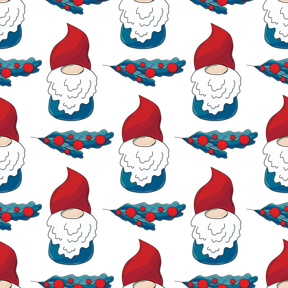 Christmas pattern with scandinavian gnomes in hand draw style vector