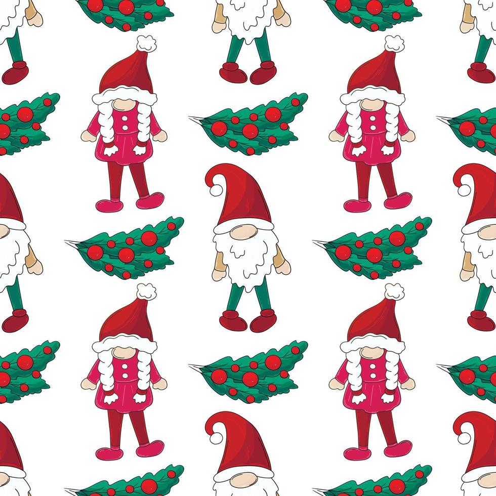 Christmas pattern with scandinavian gnomes in hand draw style vector