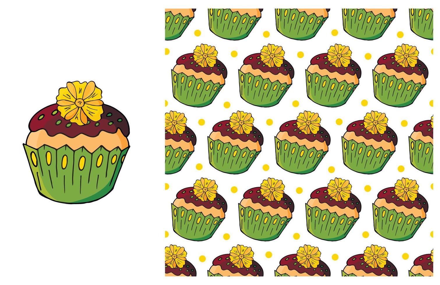 magdalena, muffin. conjunto de elementos y patrones sin fisuras vector