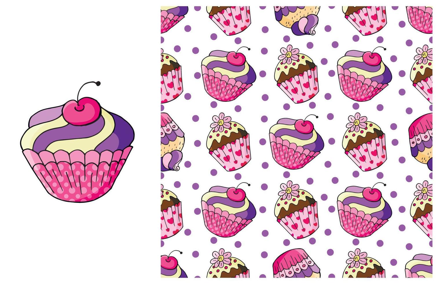 magdalena, muffin. conjunto de elementos y patrones sin fisuras vector