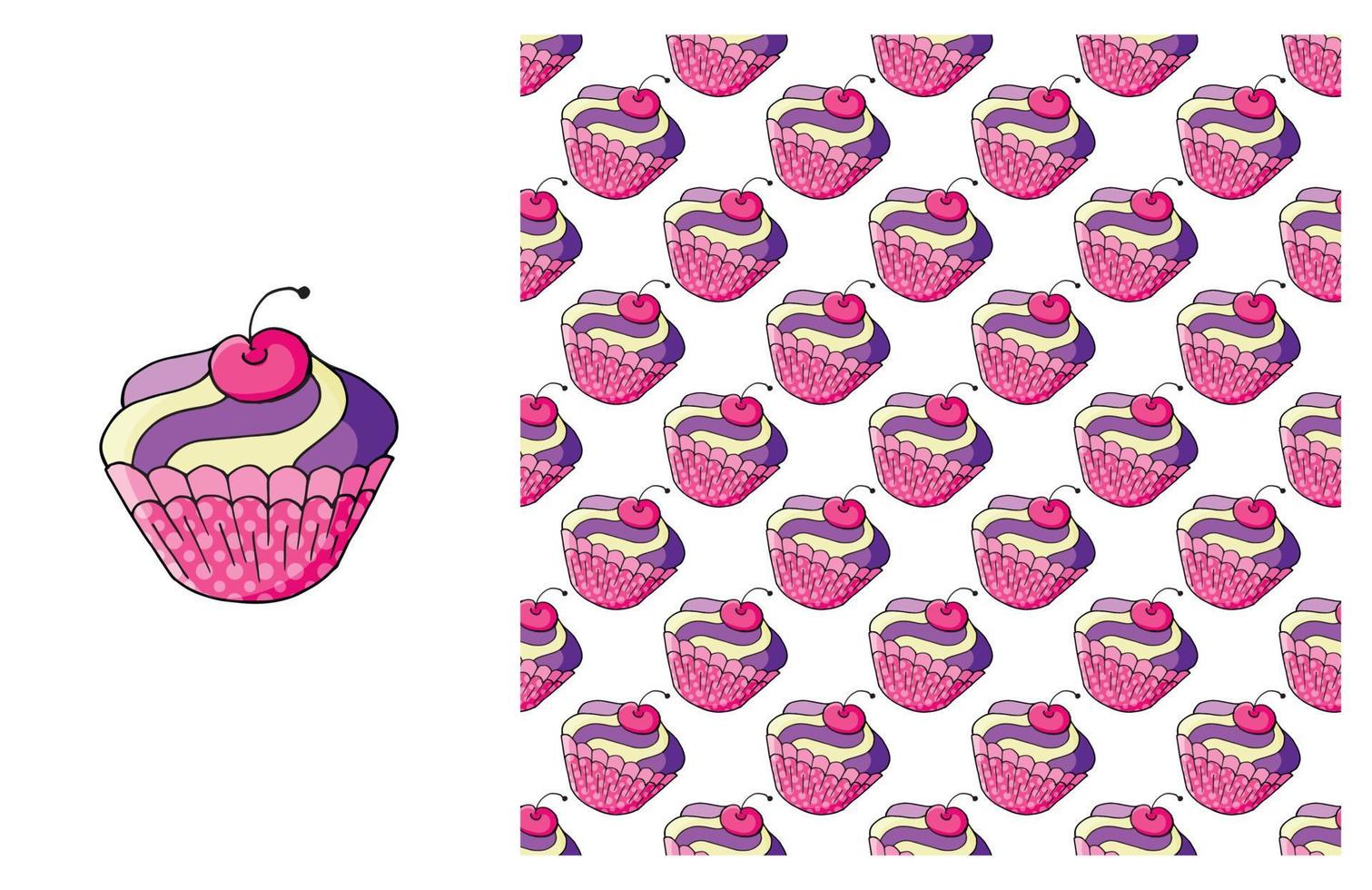 magdalena, muffin. conjunto de elementos y patrones sin fisuras vector