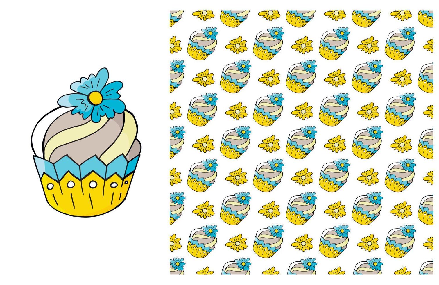 magdalena, muffin. conjunto de elementos y patrones sin fisuras vector