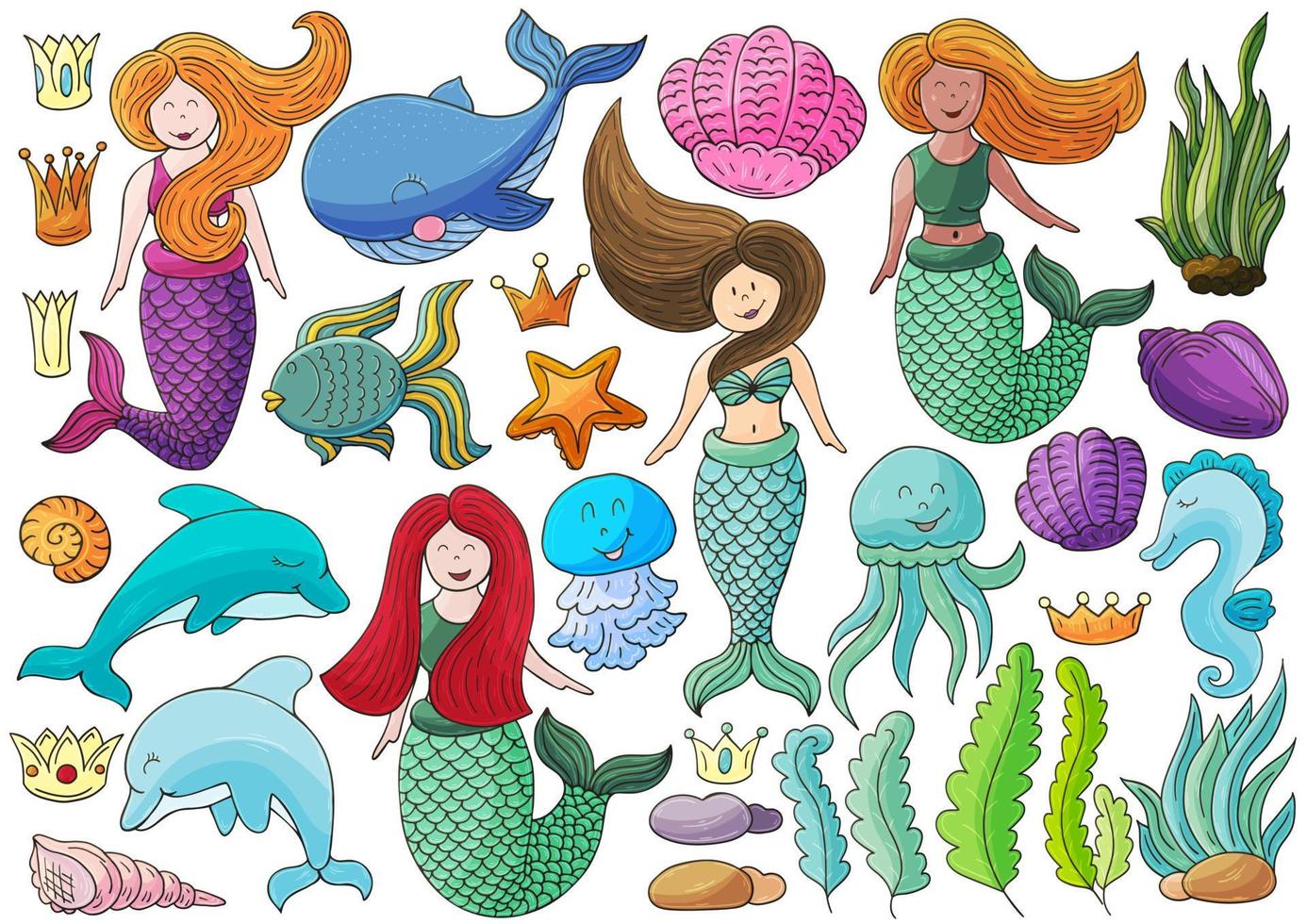 Set of illustrations on the marine theme vector