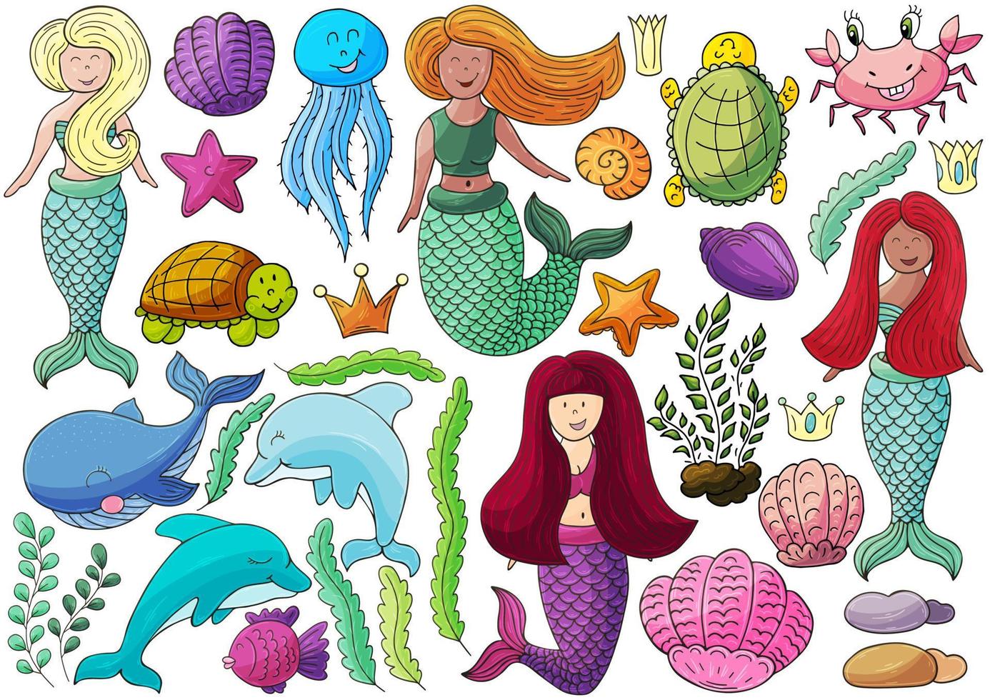 Set of illustrations on the marine theme vector