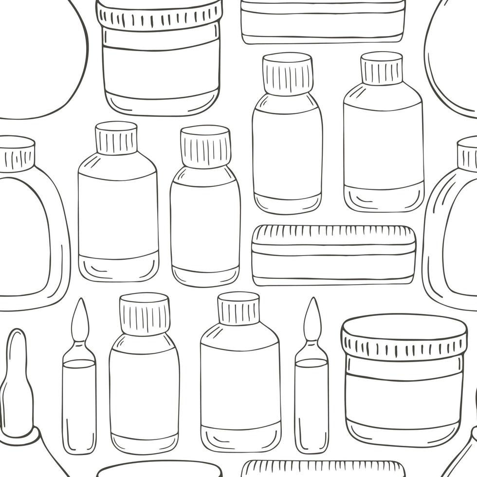 Monochrome medical seamless pattern. Coloring pages, black and white vector