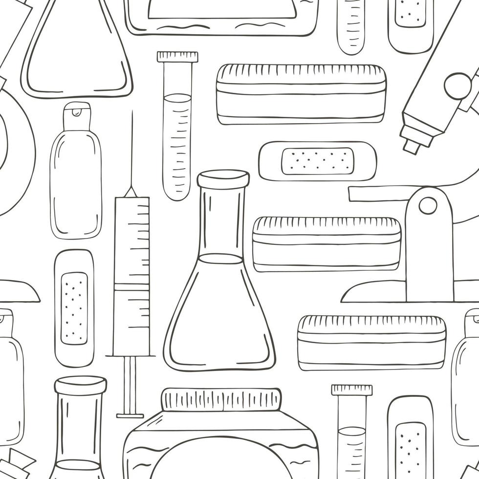 Monochrome medical seamless pattern. Coloring pages, black and white vector