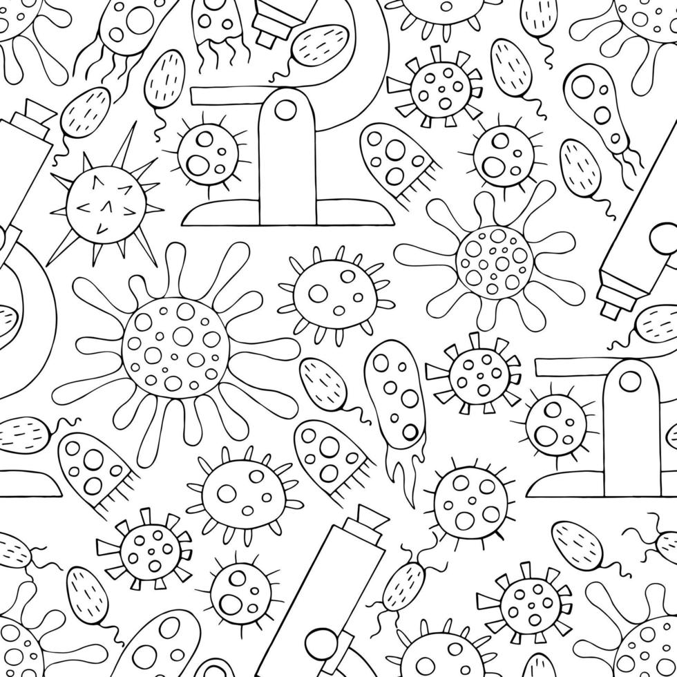 Monochrome medical seamless pattern. Coloring pages, black and white vector