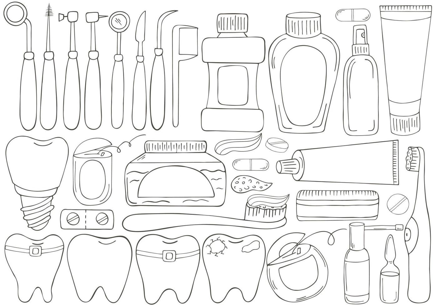 Monochrome medical illustrations. Coloring pages, black and white vector