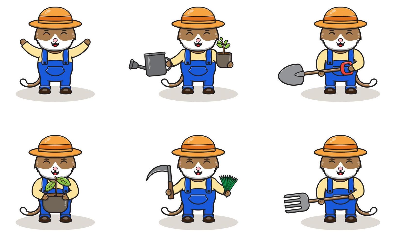 Cute Cat farmer character design with straw hat. vector