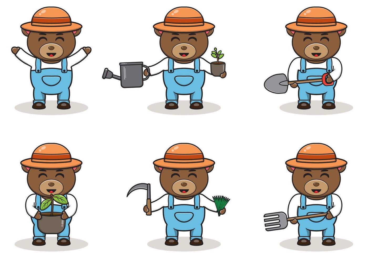 Cute Bear farmer character design with straw hat vector