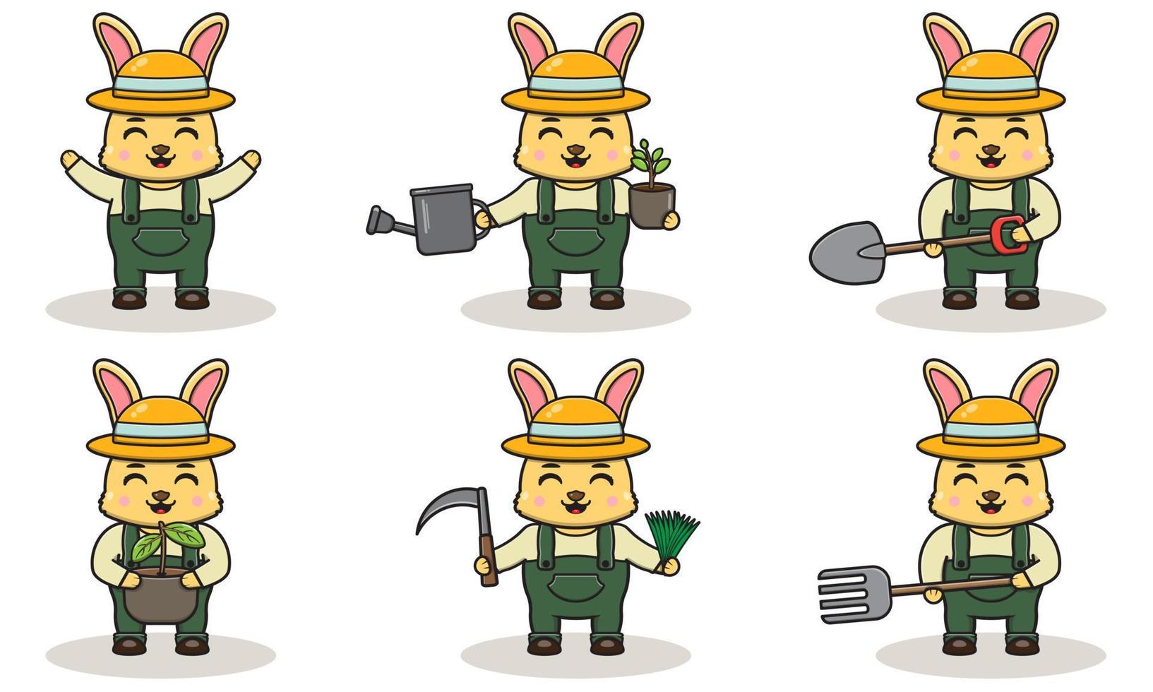 Cute Rabbit farmer character design with straw hat. vector