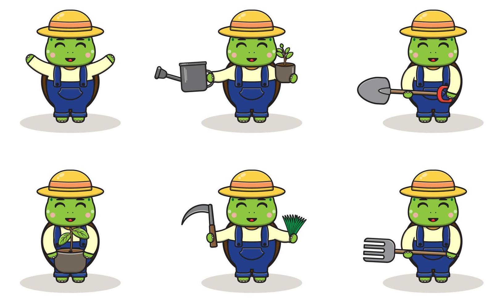 Cute Turtle farmer character design with straw hat. vector