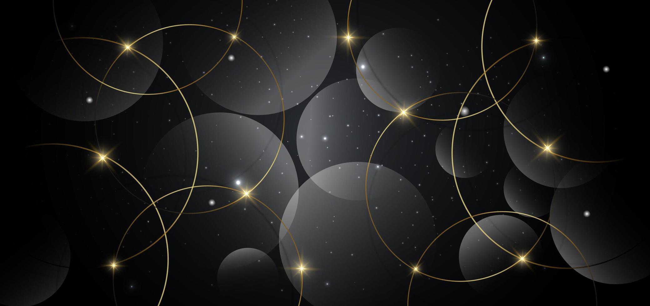 Abstract gold circles lines overlapping on dark background. vector