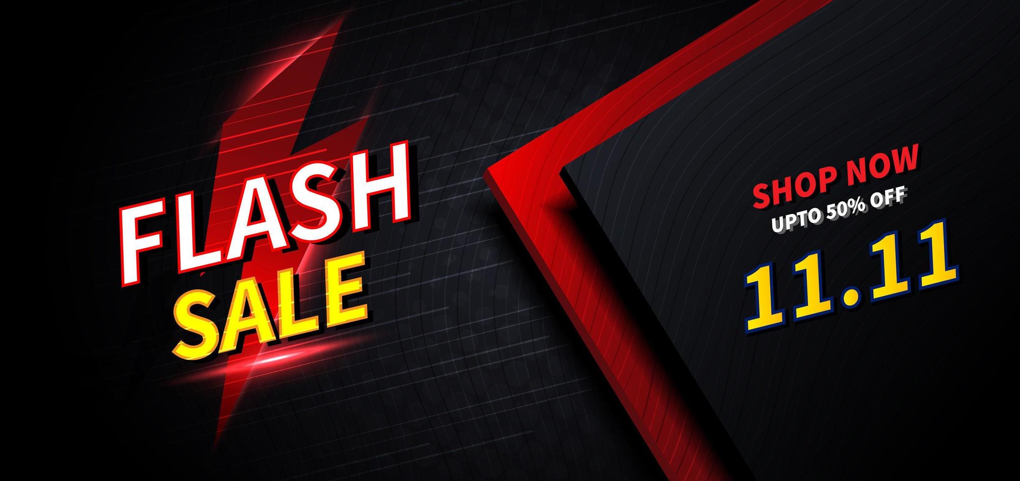 Banner de liquidación de oferta especial de ventas flash con trueno. 11,11 mega compras. vector