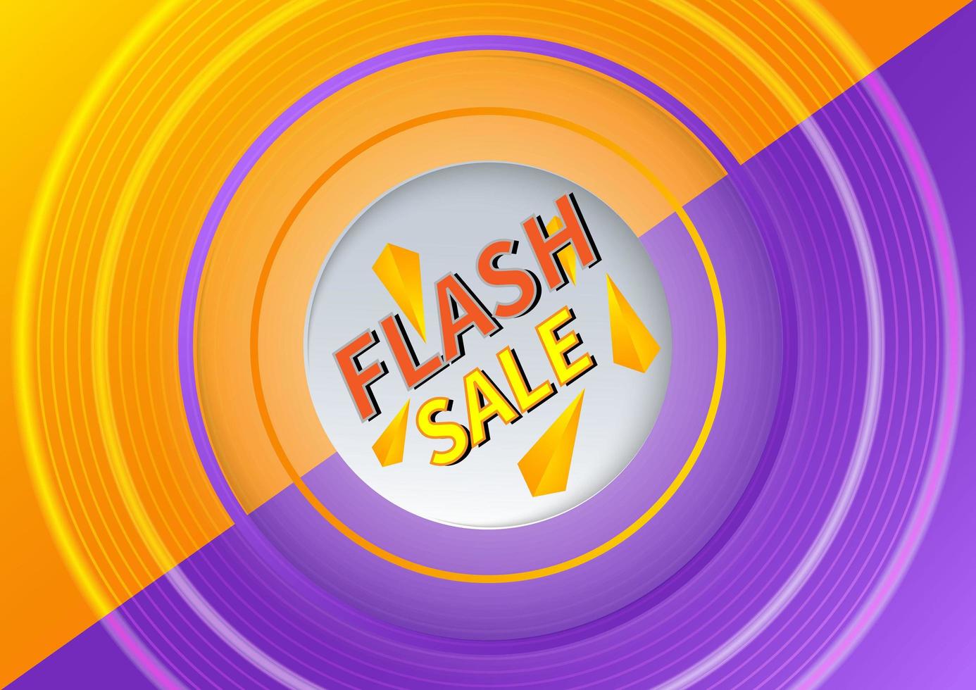 Flash sale banner design template offer shopping on  orange and purple background. vector