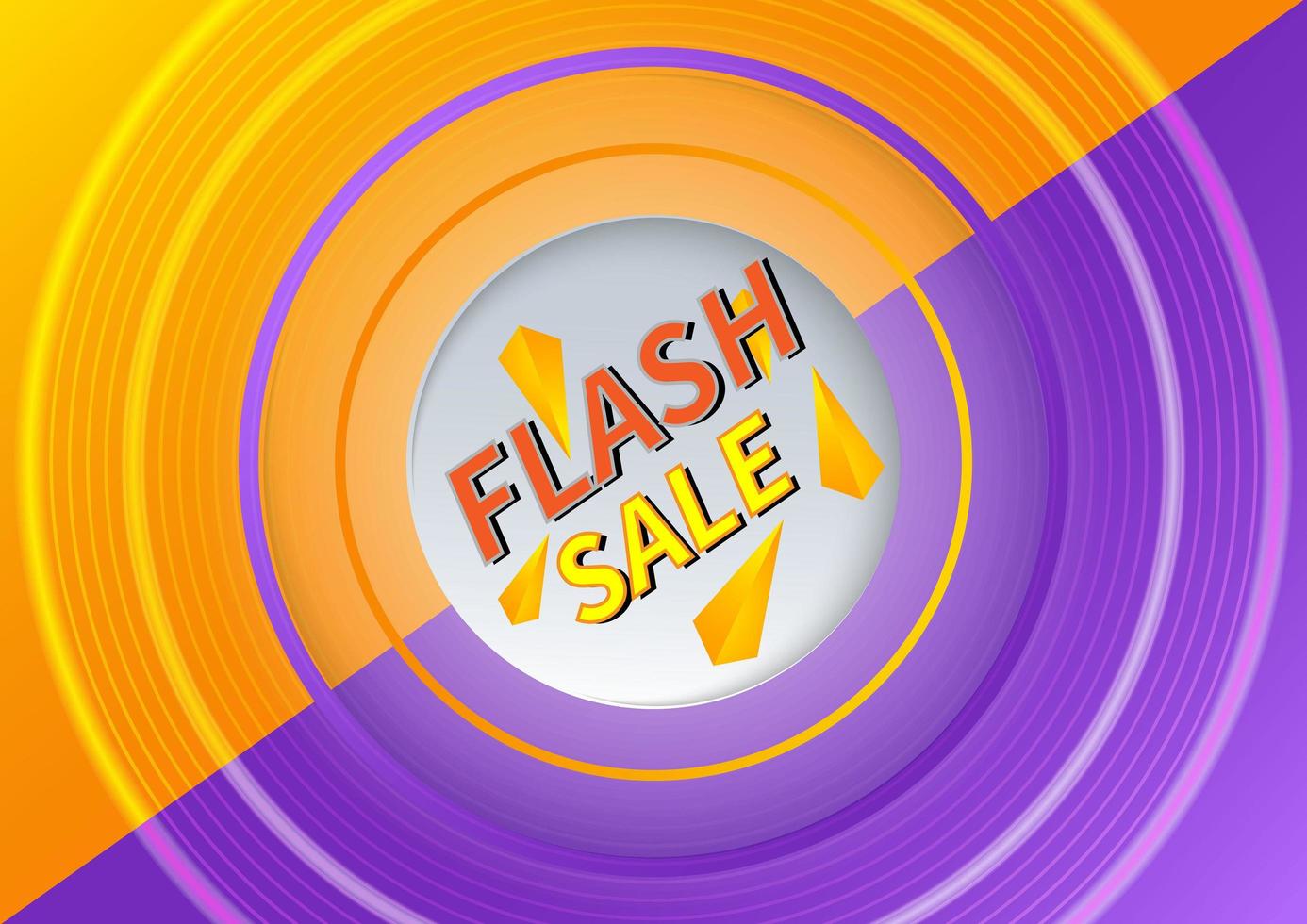 Plantilla de diseño de banner de venta flash ofrece compras sobre fondo naranja y morado. vector