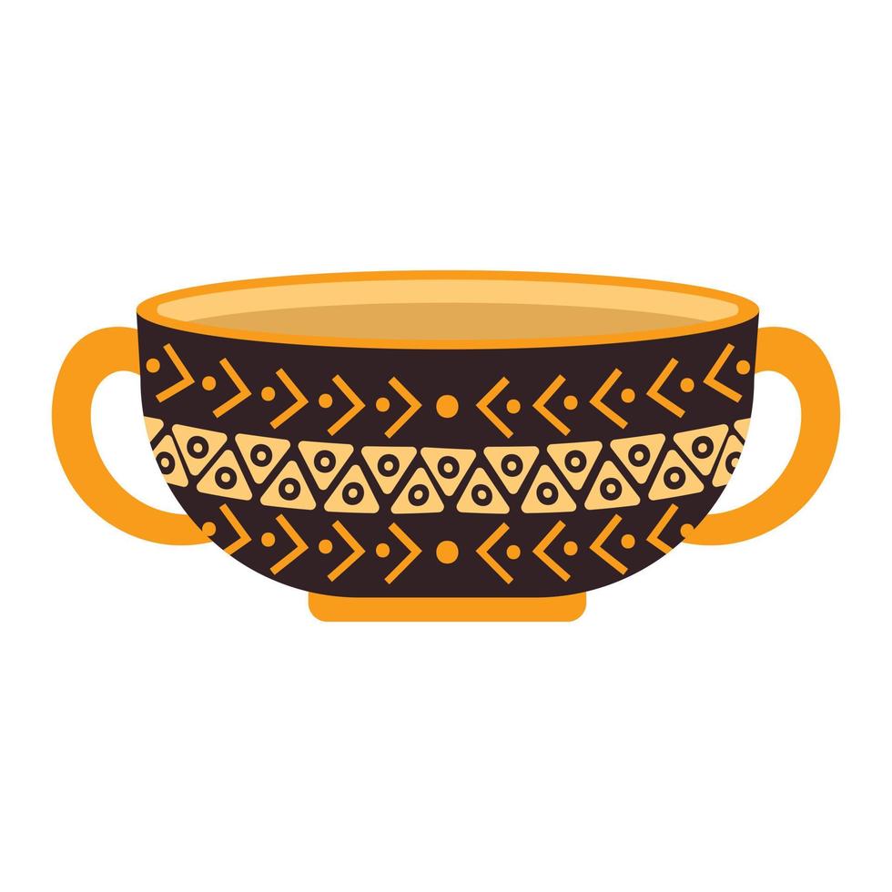 cuenco de cerámica naranja con asas y patrón escandinavo vector