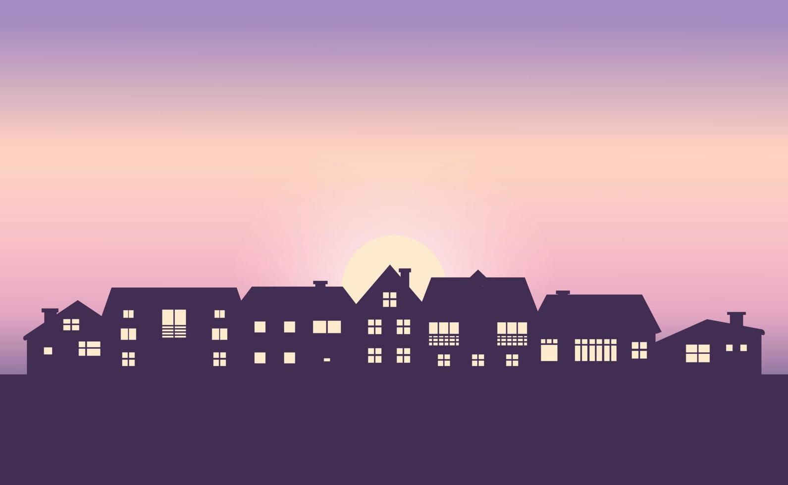 country skyline silhouette on gradient dawn background. Black houses silhouettes. Buildings icon for mobile concept and web app. Residential house property exterior view. vector