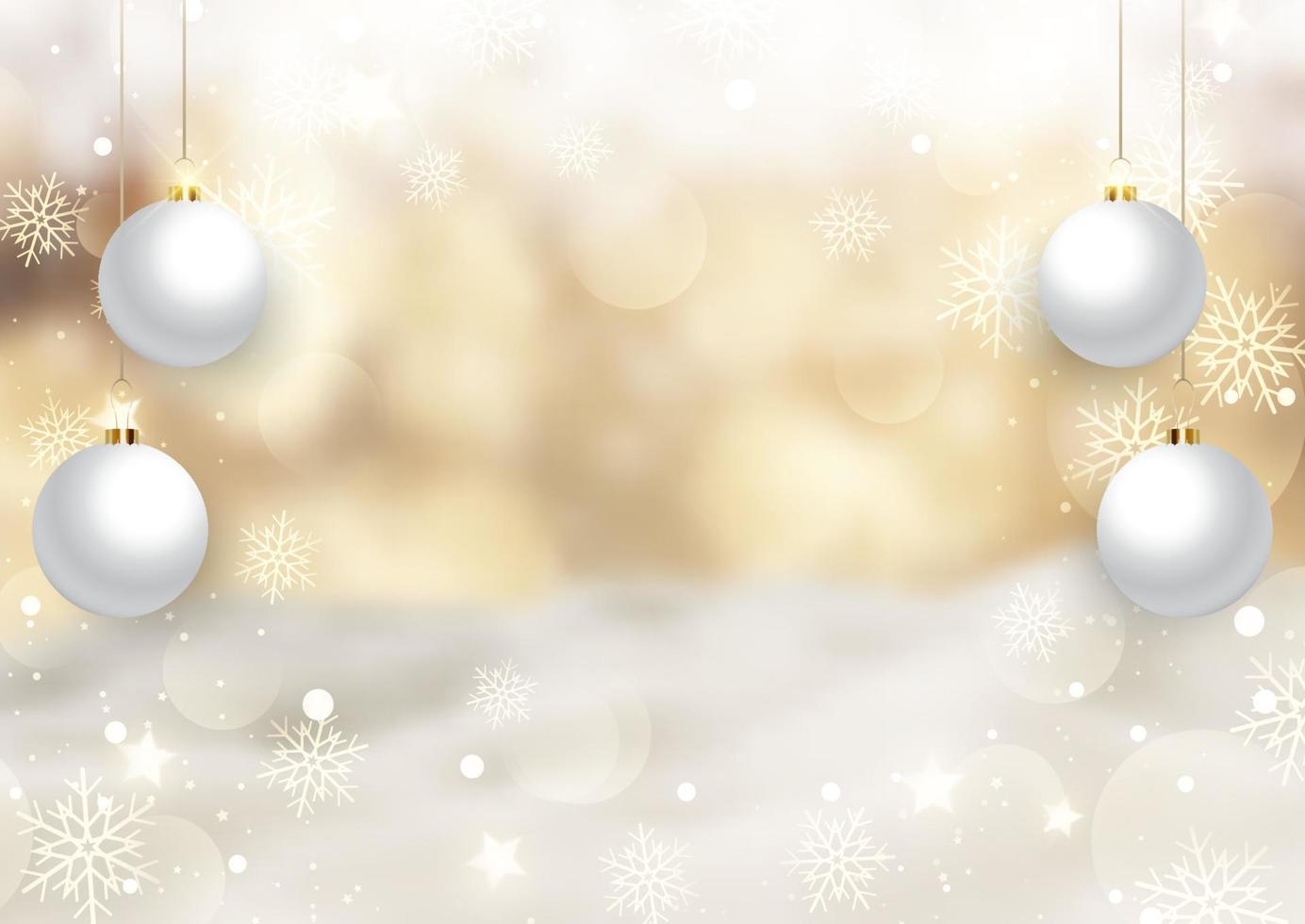 Golden Christmas background with hanging baubles vector