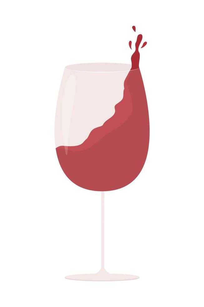 vino en vidrio objeto vectorial de color semi plano vector