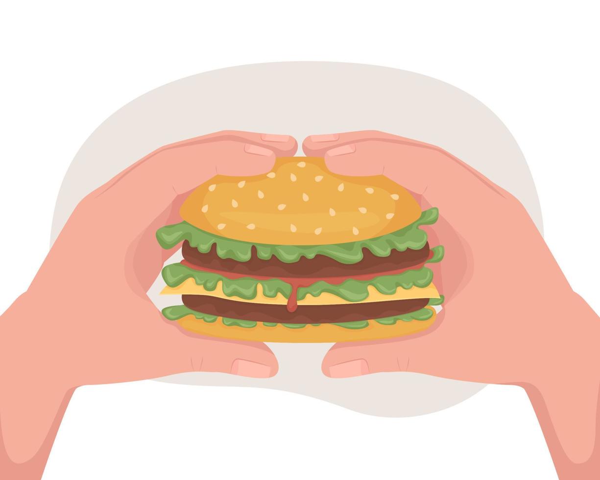 Fast food hamburger 2D vector isolated illustration