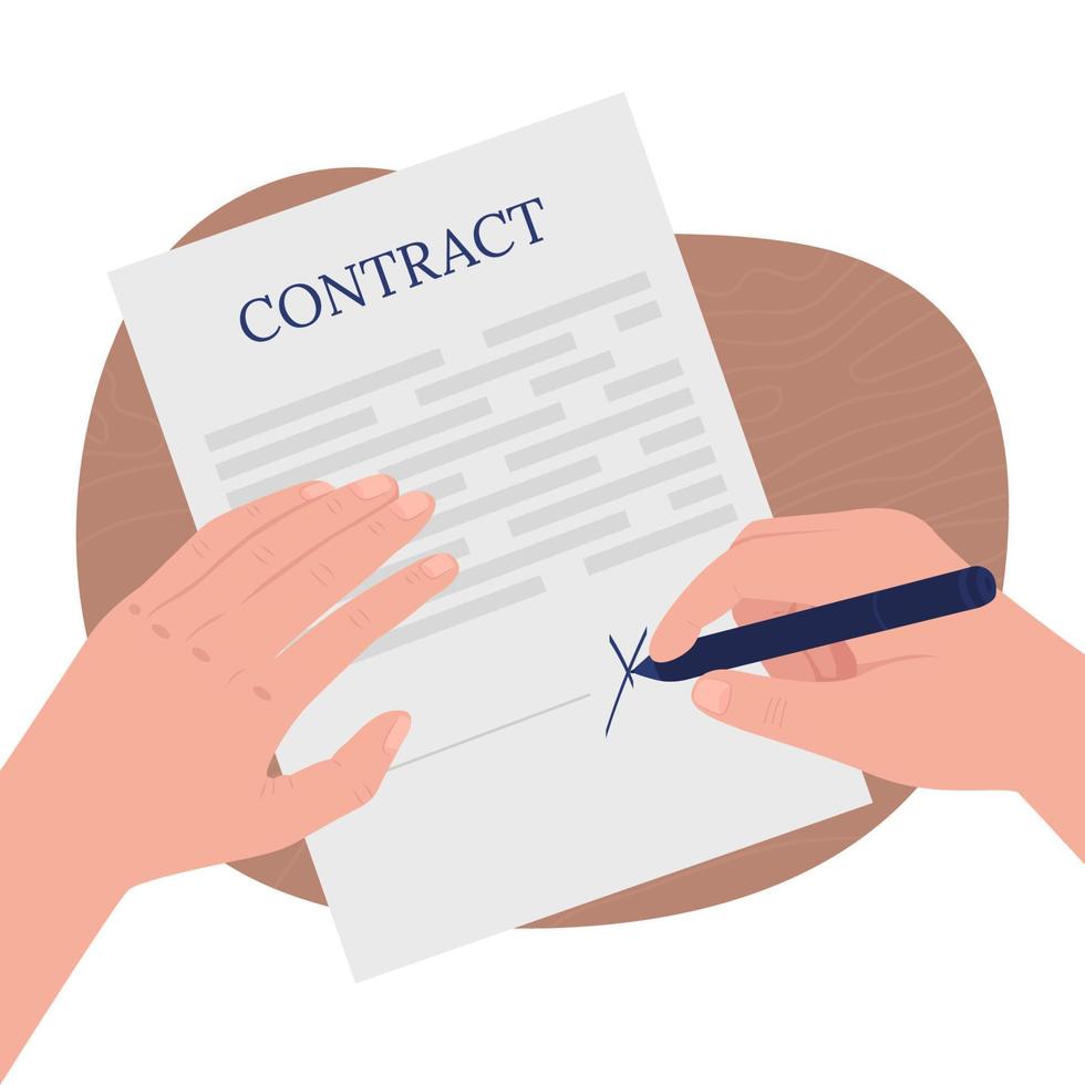 Writing on contract flat color vector illustration
