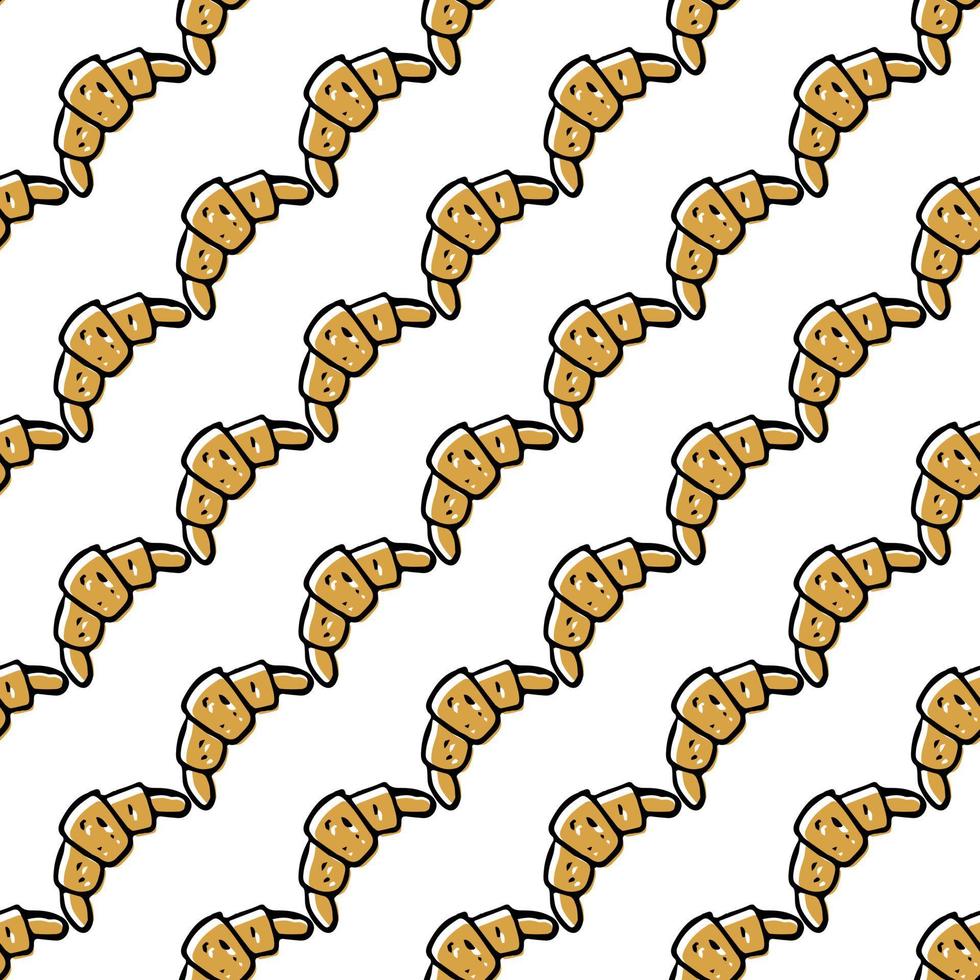 Seamless colored pattern with croissants. Doodle vector with croissants icons on white background.