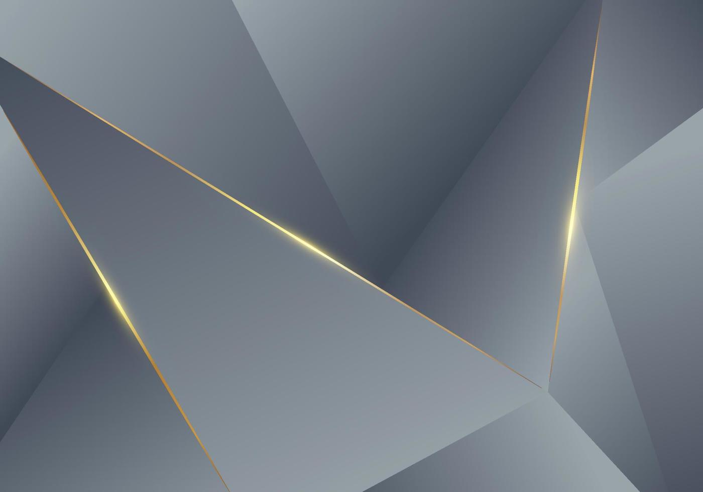 Abstract gray low polygonal pattern with shiny golden line background texture luxury style vector