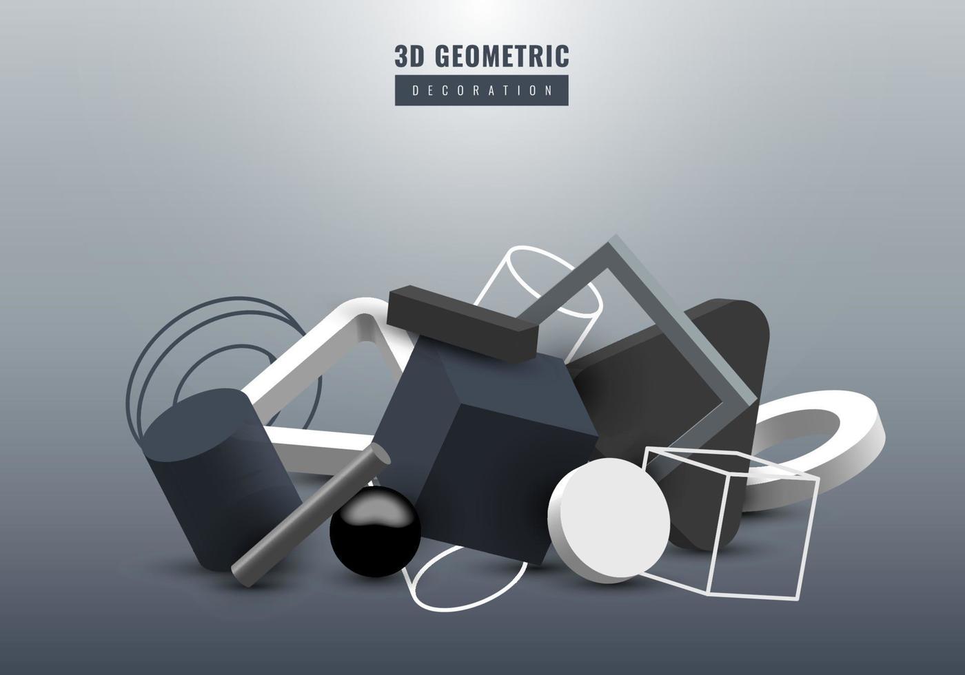 3D realistic black, white and gray geometric group decoration graphic minimal design. vector