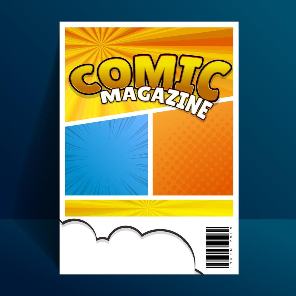 Comic magazine design template with cartoon style element vector