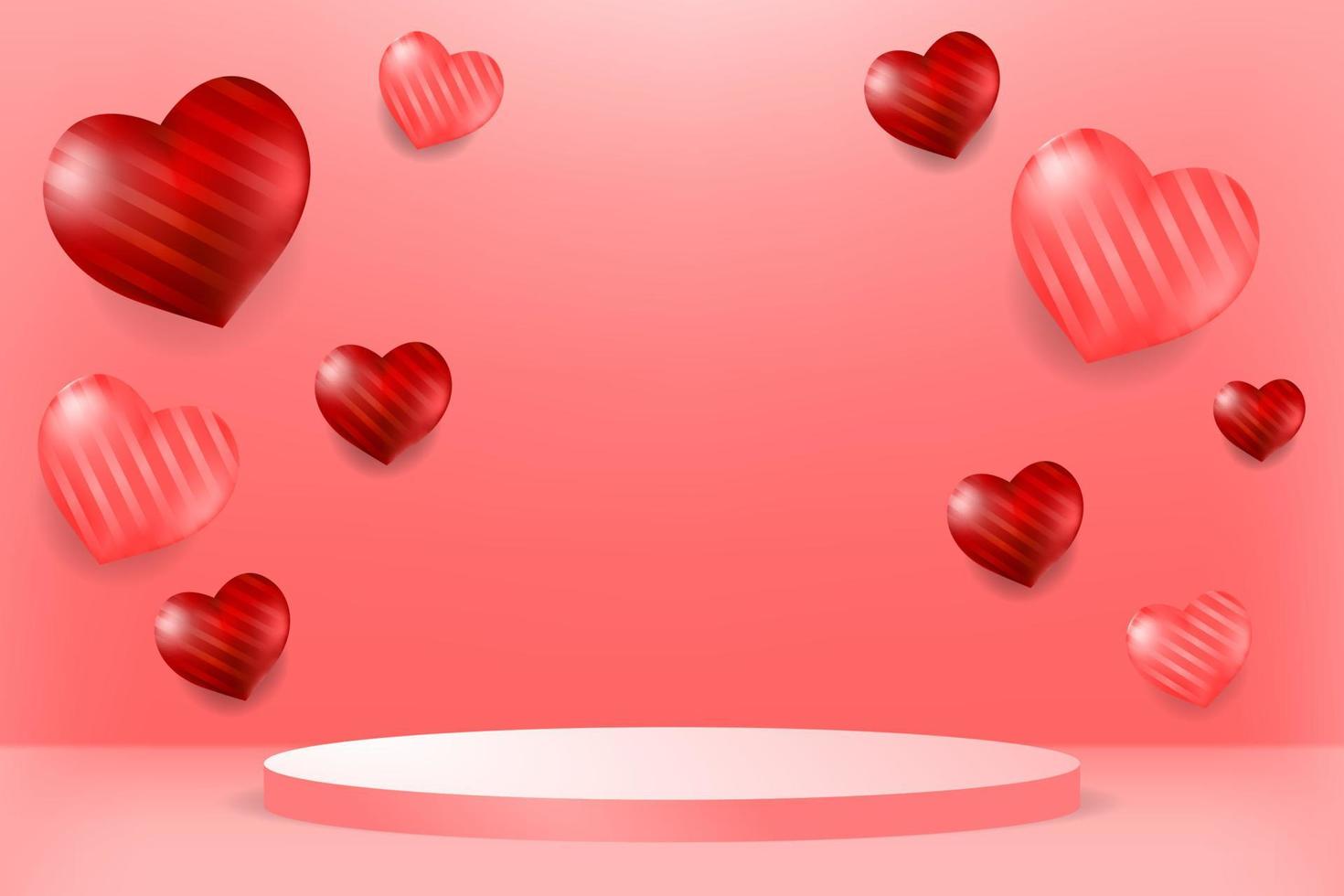 3d podium stage with realistic love and heart element vector