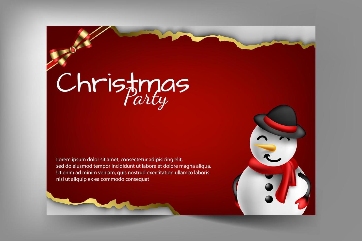 christmas greeting card design template with snowman and ribbon element vector