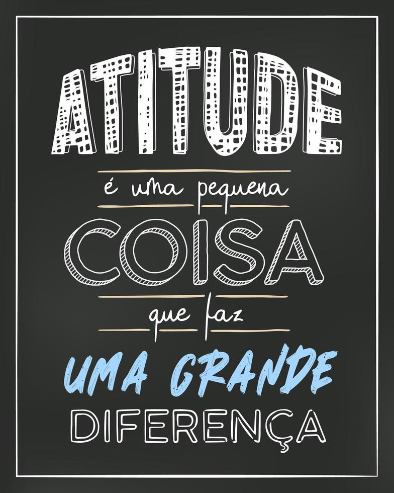 Blackboard poster in Brazilian Portuguese. Translation - Attitude is a little thing that makes all the difference vector