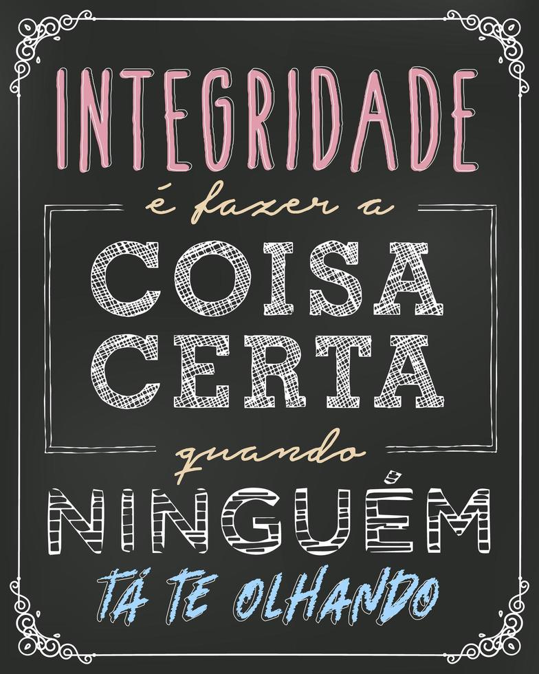 Blackboard poster in Brazilian Portuguese. Translation - Integrity is doing the right thing when no one is looking at you vector