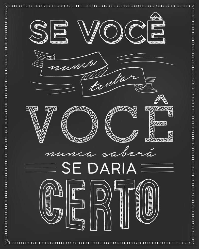 Blackboard poster in Brazilian Portuguese. Translation - If you never try, you'll never know if it would work. vector