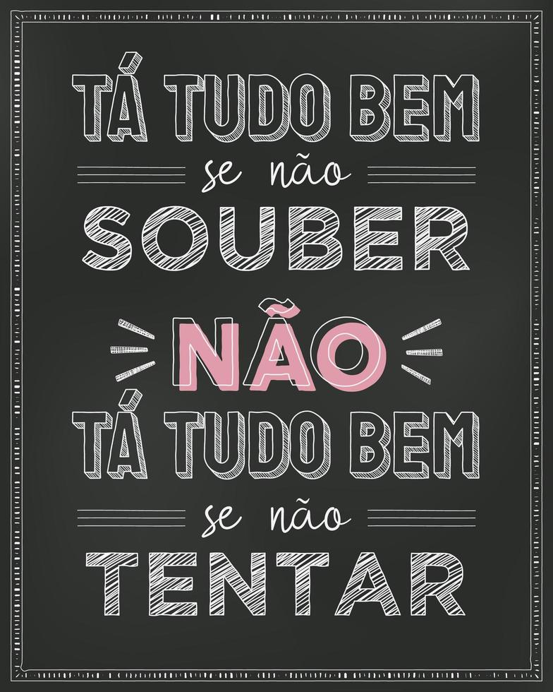 Blackboard poster in Brazilian Portuguese. Translation - It's okay if you don't know, it's not okay if you don't try vector