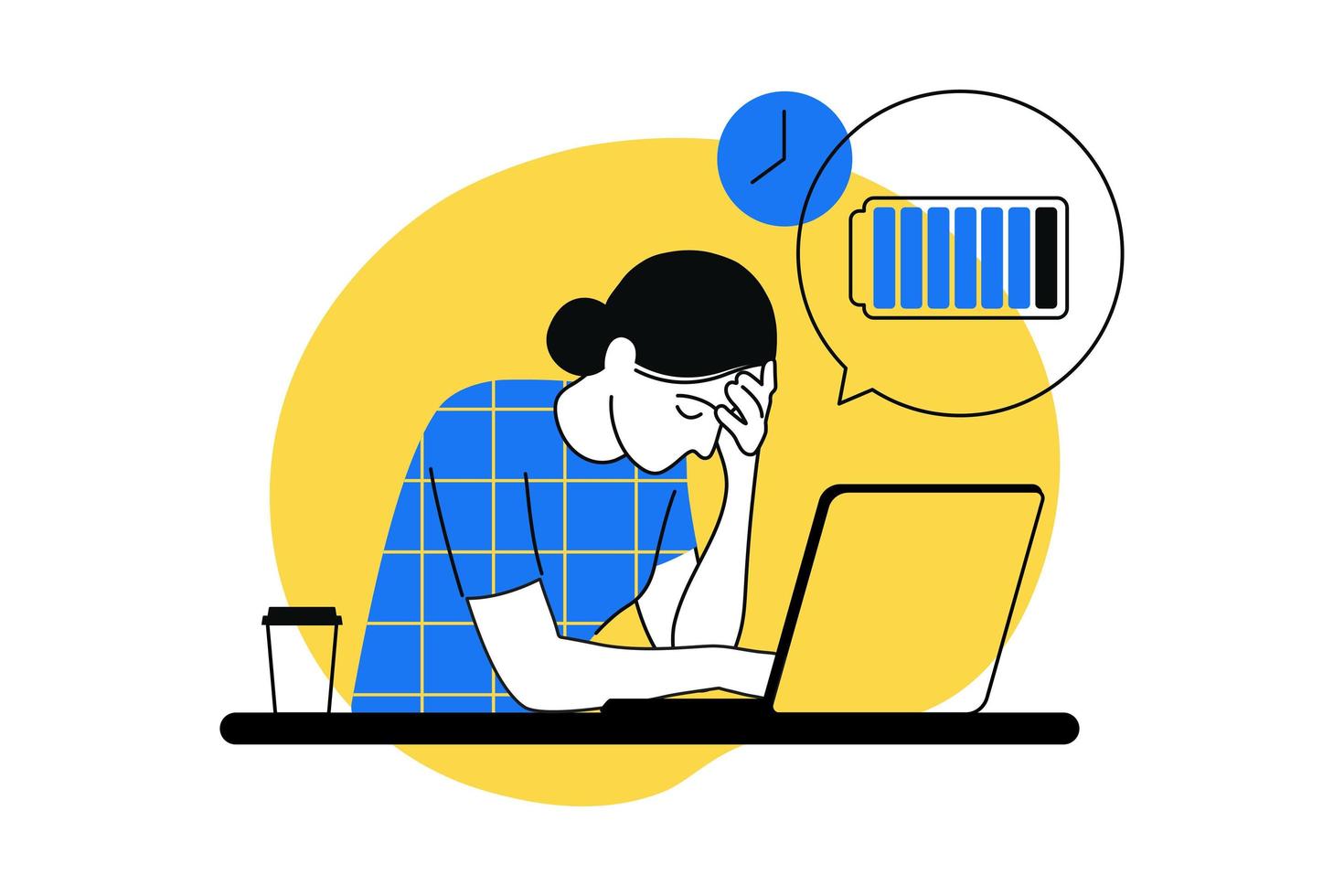 Professional burnout syndrome. Frustrated worker, mental health problems. Vector illustration. Flat