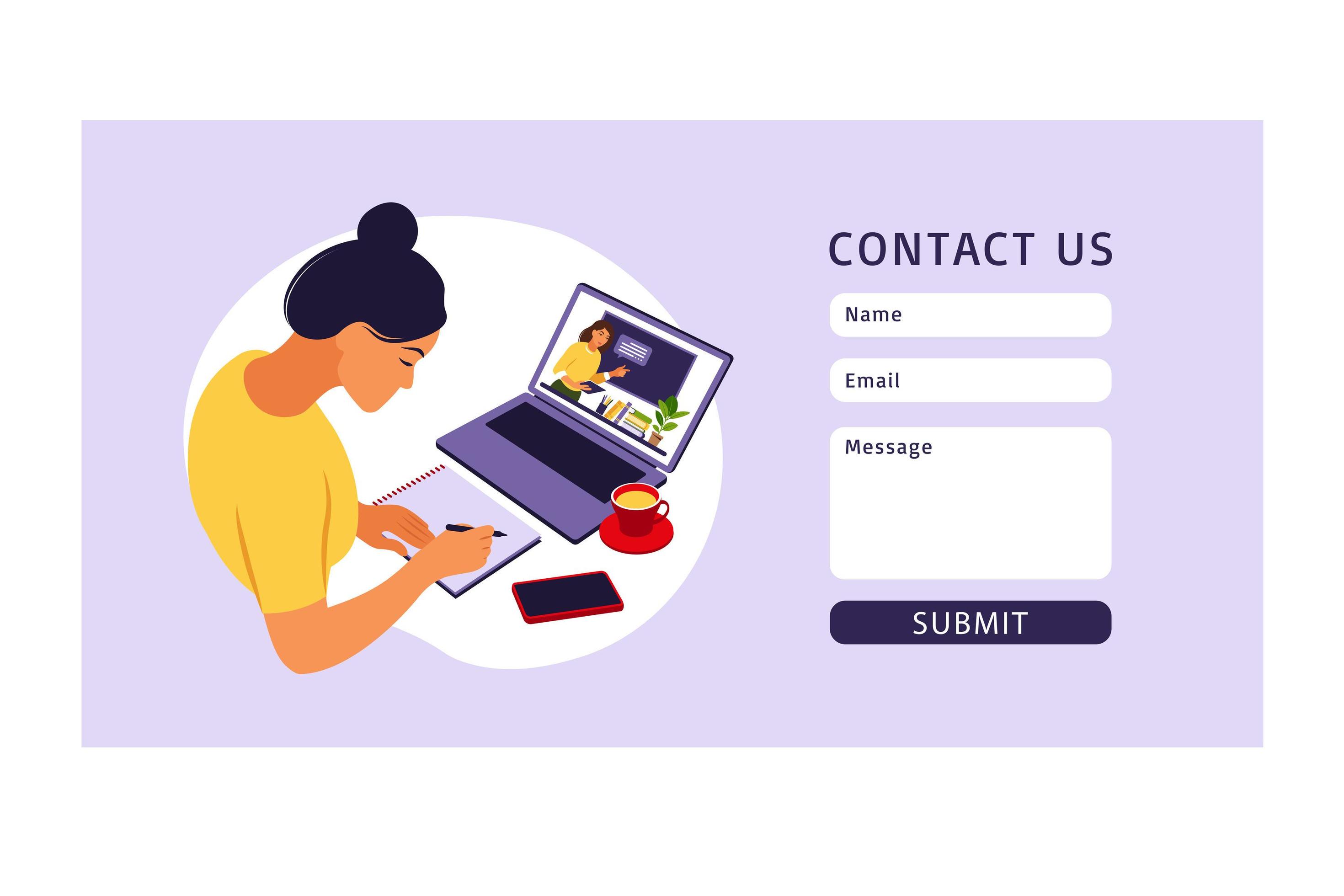 Contact us form template for web. Online learning concept. Online