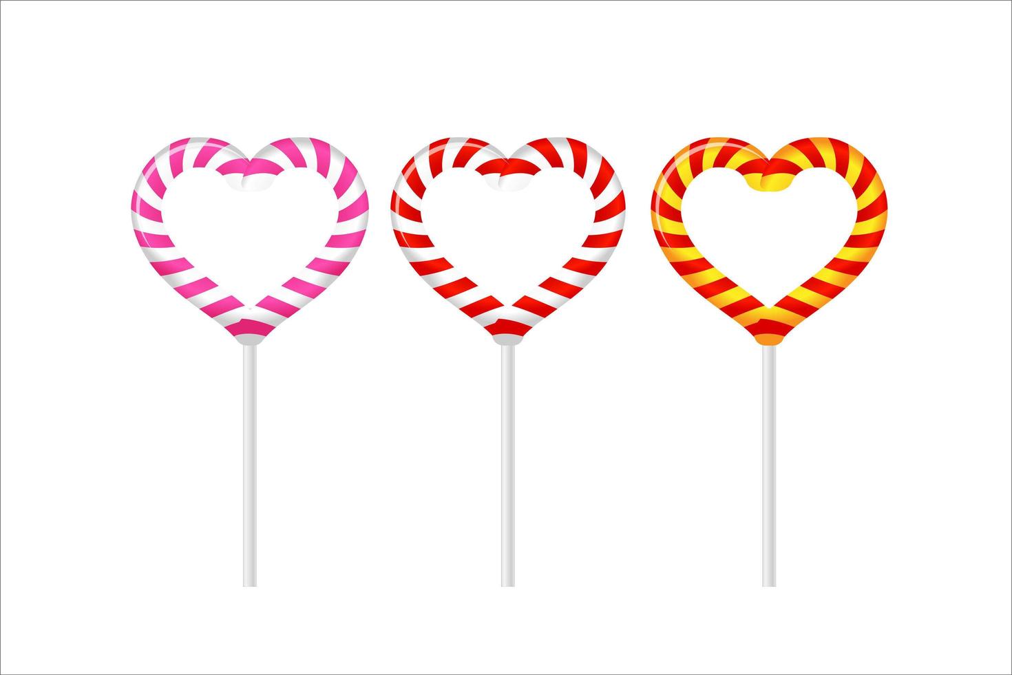 Colorful heart lollipops on white isolated. Vector illustration for Valentine's Day, wedding, Birthday and party. Vector set on white background.